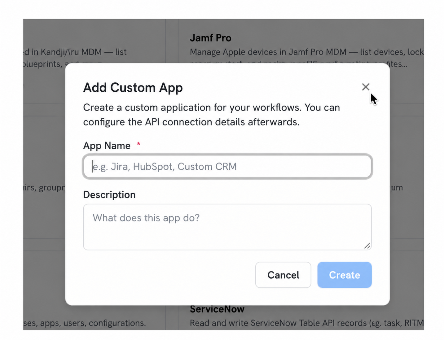 Creating a custom app in Workwize Workflow Builder to connect an external system