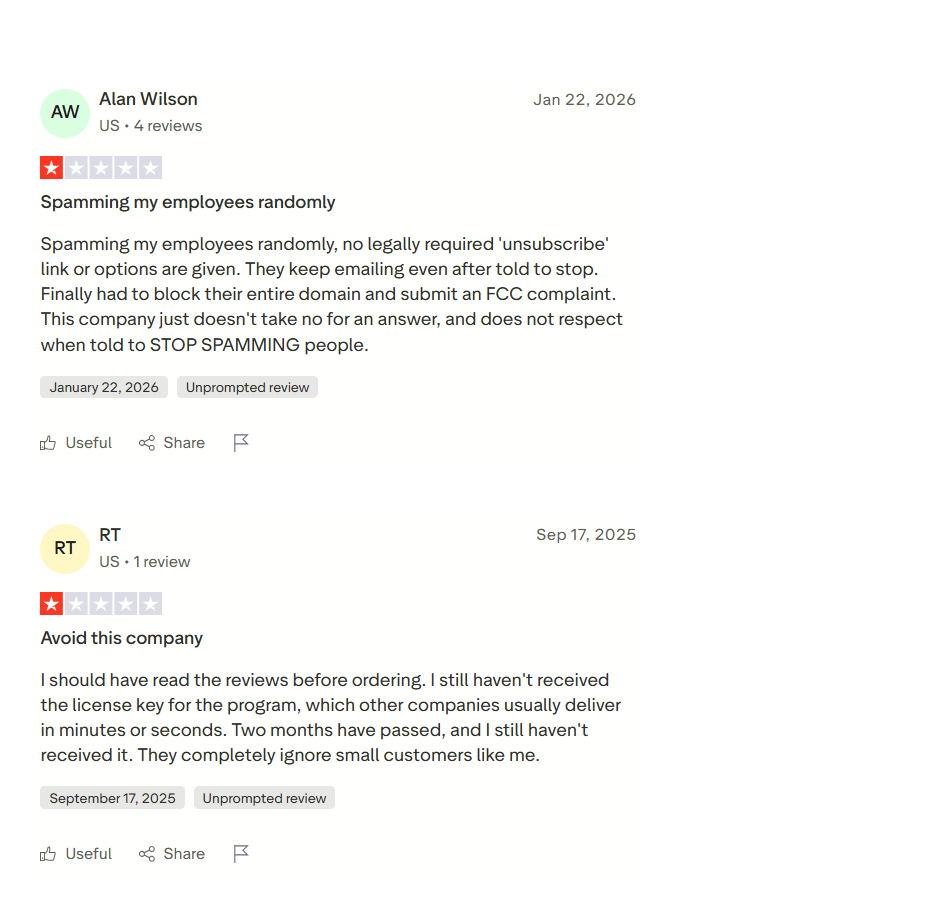 https://www.trustpilot.com/review/www.insight.com#:~:text=Jan%2022%2C%202026-,Spamming%20my%20employees%20randomly,-Spamming%20my%20employees