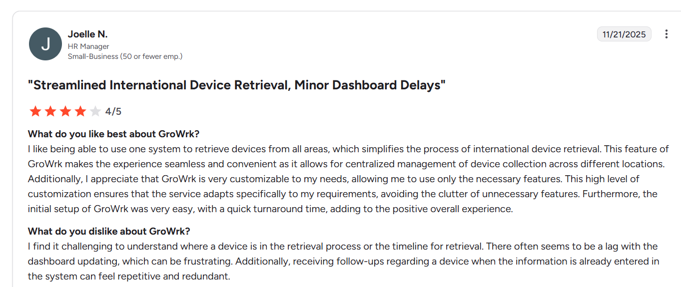 SHI international alternatives - a screenshot of Growrk customer reviews