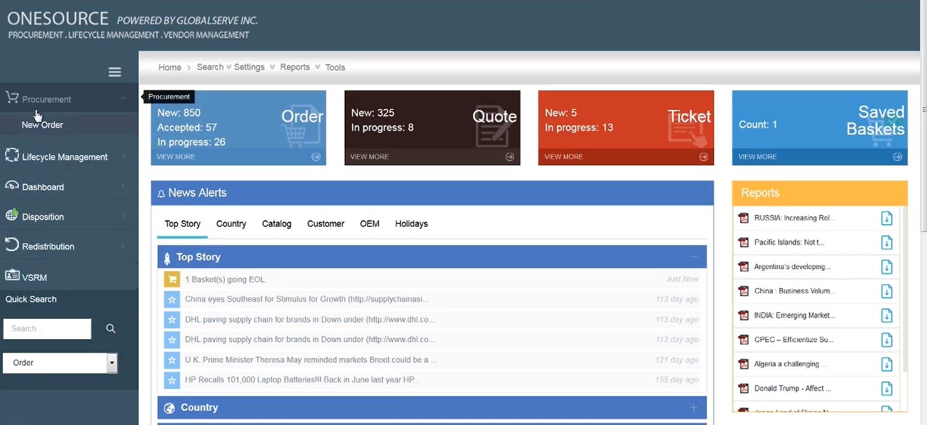 SHI international alternatives - a screenshot of Connection dashboard