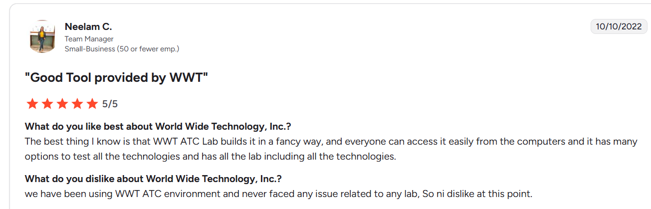 SHI international alternatives - a screenshot of WWT customer reviews